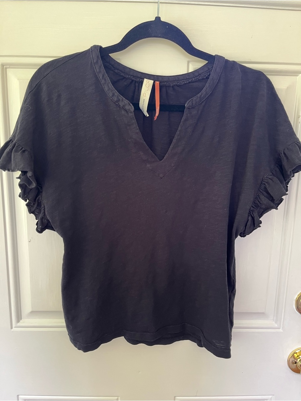Anthropologie Pilcro Black XS  Ruffle-Sleeve V-Neck Tee Whimsygoth Fairy Boho